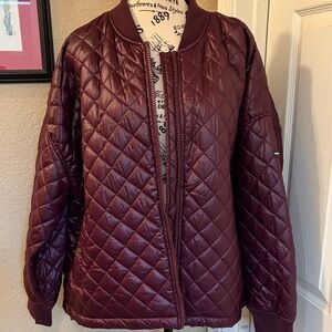 DKNY Oversized Deep Burgundy Quilted Bomber Jacket size XL